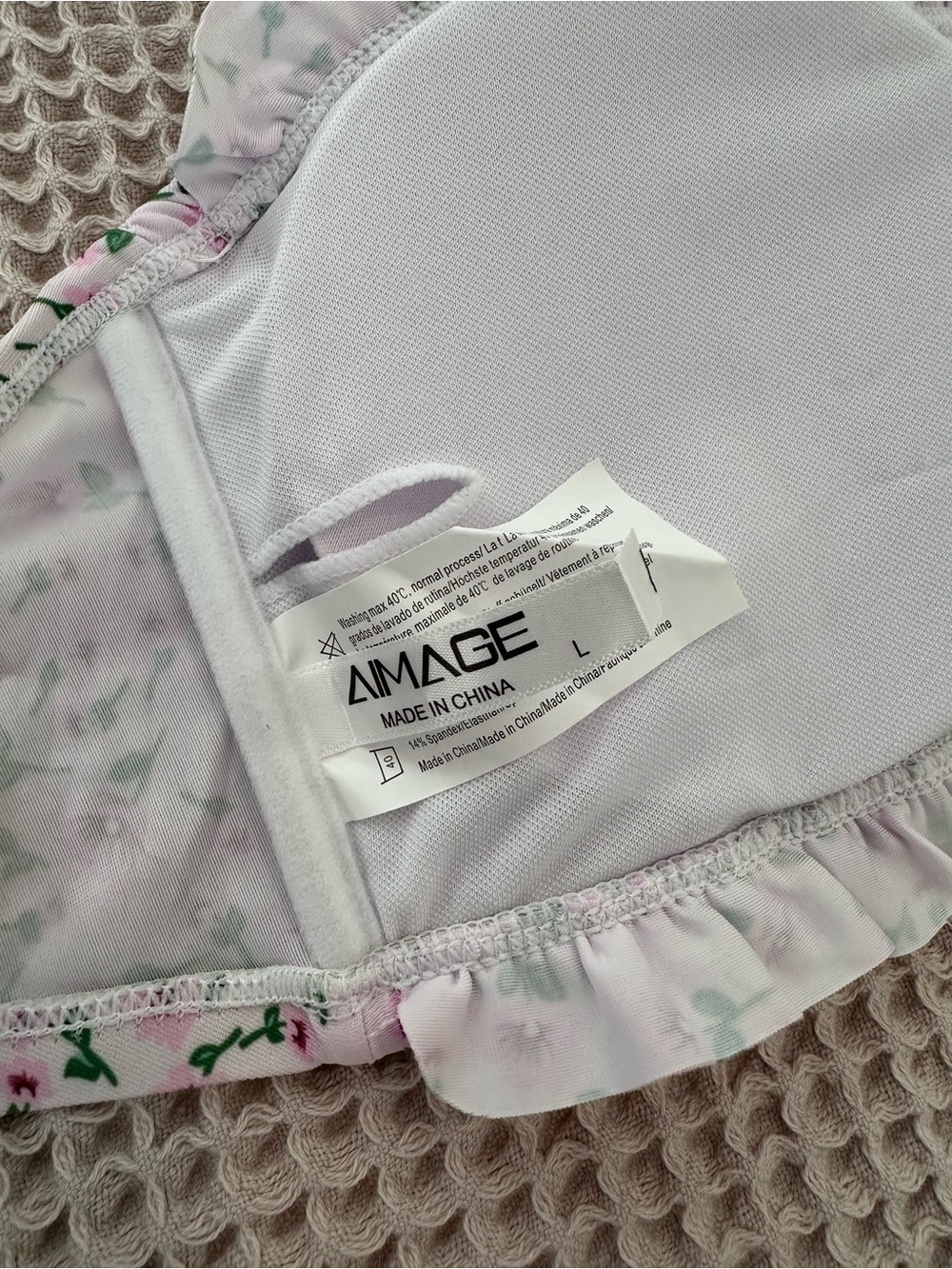 AI’MAGE Pink Floral Smocked Bandeau Bikini Set Cottagecore Halter Swimsuit - Picture 5 of 5